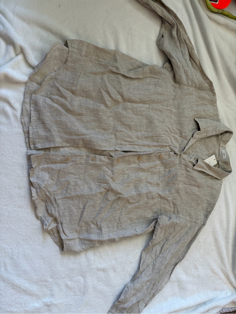 Aritiza Light Beige Linen Button-Up Shirt - Picture 3 of 4